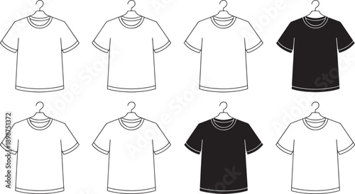 Short sleeve t shirts on hangers in different colors clothing fashion