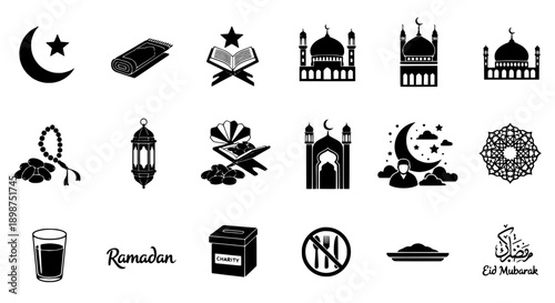 Comprehensive Set of Ramadan and Islamic Icons for Religious Observance and Cultural Celebration