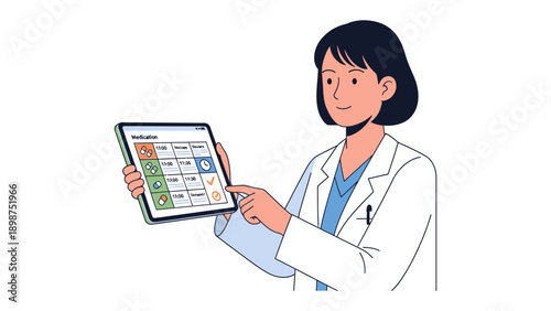 Photos Medical Progress: A skilled practitioner, dressed in a pristine white coat, meticulously examines a tablet