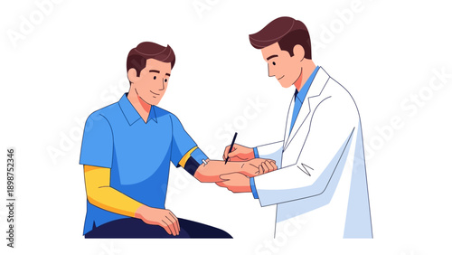 Healthcare Consultation: A doctor meticulously examines a patient's arm, providing professional medical care and attention to monitor health