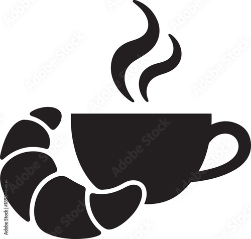 Steaming cup of coffee with croissant coffee cup breakfast food pastry