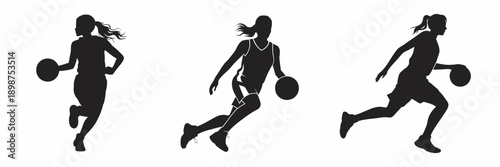 Dynamic silhouettes of basketball players in action on the court isolated on white background, Vector, illustration