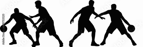 Dynamic silhouettes of basketball players in action during a game isolated on white background, Vector, illustration