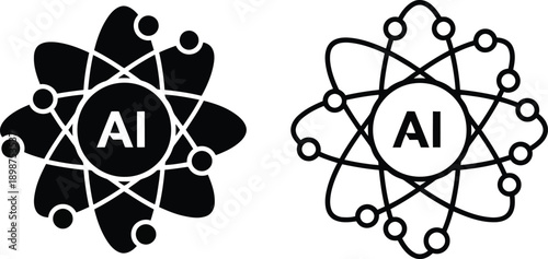 Two stylized atomic symbols representing artificial intelligence concepts