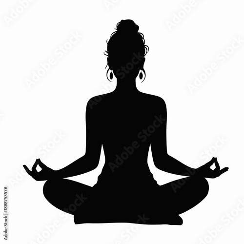 Silhouette of a person meditating in a cross-legged pose with hands resting on knees. isolated on white background, Vector, illustration