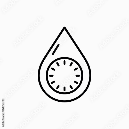 A stylized clock integrated within a teardrop-shaped water droplet icon isolated on white background, Vector, illustration