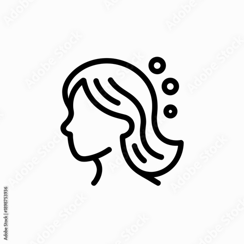 Elegant silhouette of a woman with flowing hair and floating dots isolated on white background, Vector, illustration