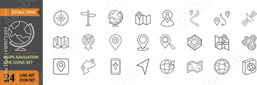 Maps navigation line icons set for location gps travel direction ui apps