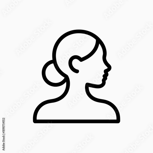 Minimalist line drawing of a woman with hair tied in a bun isolated on white background, Vector, illustration