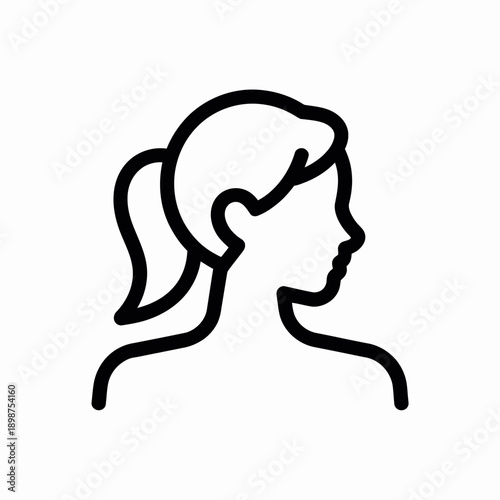 Minimalist line drawing of a woman with a ponytail facing to the right isolated on white background, Vector, illustration