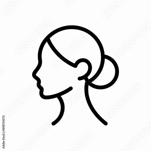 Minimalist line drawing of a woman with a bun hairstyle in profile view isolated on white background, Vector, illustration