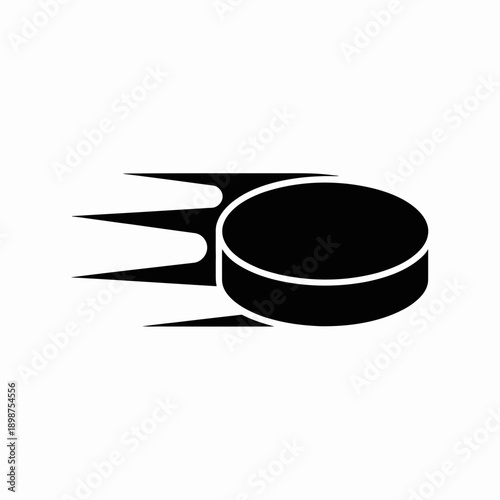 Dynamic depiction of a hockey puck moving at high speed across ice surface isolated on white background, Vector, illustration