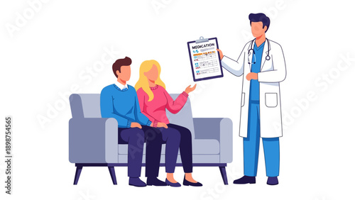 Consultation: A healthcare professional presents a medical report to a couple, initiating a conversation about their health and well-being.