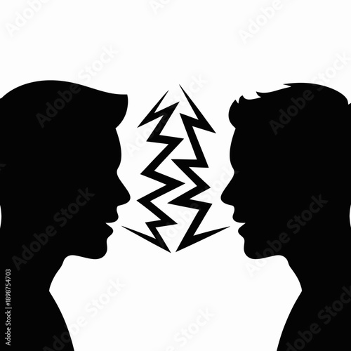 Argument and conflict icon, disagreement and anger symbol, vector silhouette