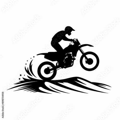 A daring motocross rider navigating a thrilling jump on a dirt track with high speed. isolated on white background, Vector, illustration