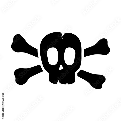 Skull and crossbones icon. Black silhouette. Front and side view. Vector simple flat graphic illustration, hand drawn. Isolated on white background.
