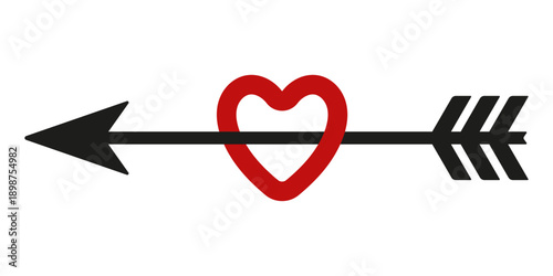 Heart pierced by an arrow icon. Colored silhouette. Front and side view. Vector simple flat graphic illustration. Isolated object on a white background.