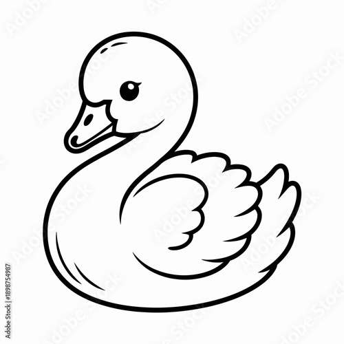 Graceful black and white line drawing of a swan floating serenely on water isolated on white background, Vector, illustration