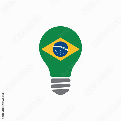 Creative light bulb featuring the brazilian flag as its design element isolated on white background, Vector, illustration