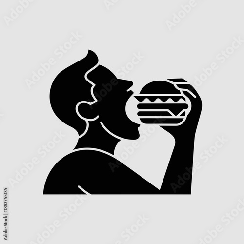 A person enjoying a large sandwich with enthusiasm and satisfaction. isolated on white background, Vector, illustration