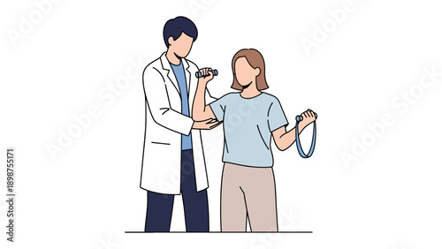 Therapist-Guided Exercise: A dedicated physiotherapist guides a patient through therapeutic exercises, promoting recovery and well-being. Focusing on a harmonious blend of expertise and care.