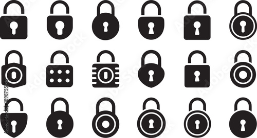 Various padlock and security in black and white safety protection