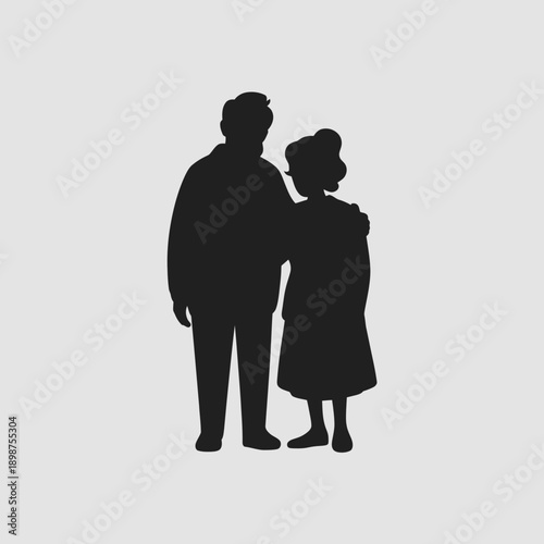 Silhouette of an elderly couple standing closely together outdoors. isolated on white background, Vector, illustration