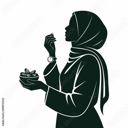 Woman in prayer with hands clasped and head covered in a serene moment of devotion. isolated on white background, Vector, illustration