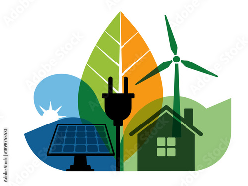 Sustainable energy sources and eco-friendly living solutions illustration isolated on white background, Vector, illustration
