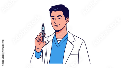 Medical Professional with Vaccine: A healthcare professional, with a reassuring expression, confidently presents a syringe containing a vaccine, symbolizing medical progress and hope.