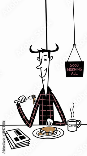 A whimsical illustration of a bull balancing on a tightrope with a circus-like setup isolated on white background, Vector, illustration