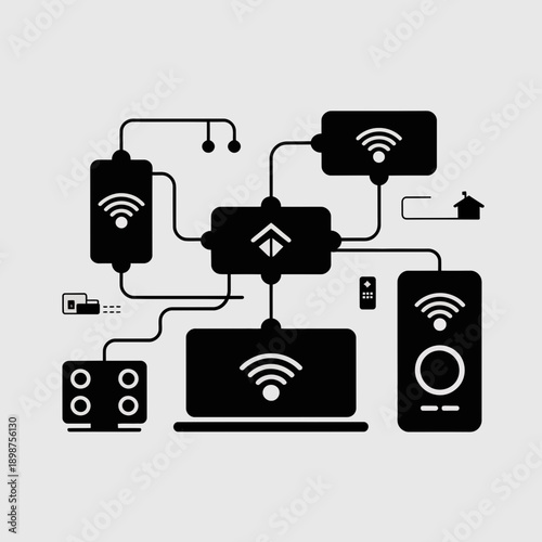 Modern home smart device network and connectivity illustration isolated on white background, Vector, illustration