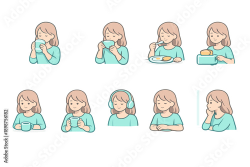 Child emotions and daily activities flat illustration set for feelings, habits and wellbeing