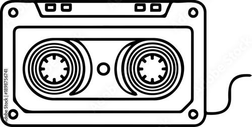 Retro Audio Cassette Tape Line Art Icon Vector Illustration of 80s and 90s Music Nostalgia Isolated on White Background