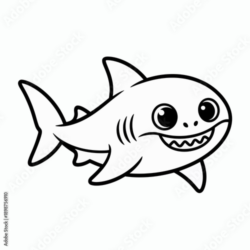 A friendly cartoon shark with a smiling face swimming in the sea isolated on white background, Vector, illustration