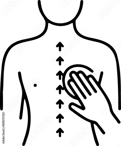 Human Torso with Upward Arrows and Hand Contact Icon Line Art for Physiotherapy Chiropractic and Body Alignment Concept