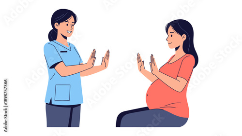 Prenatal Care and Wellness: A pregnant woman in comfortable attire engages in a mindful wellness practice with the guidance of a healthcare professional.