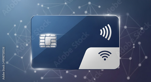 Contactless payment card with nfc technology and modern network background
