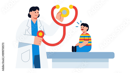 Health Examination: A medical professional uses a stethoscope to examine a child, representing the care and compassion inherent in healthcare and the bond between doctor and patient.