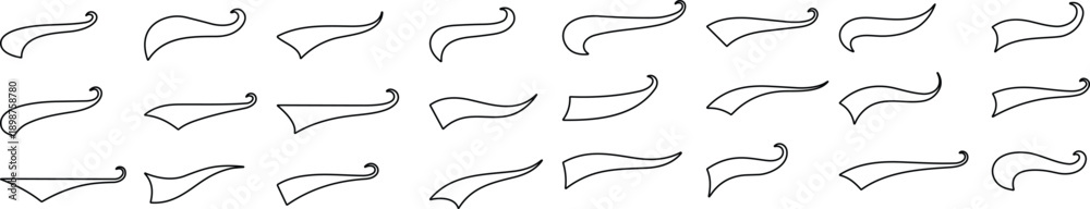 Obraz premium Swoosh and swash tails line collection. Swooshes text tail for baseball design. Sports swash underline shapes set in retro style. Swish typography font element for athletics, baseball, football