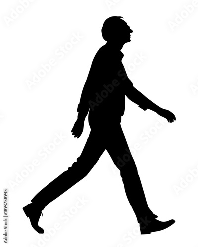 vector silhouette of a man walking sideways isolated on white background