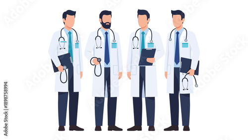 Medical Team illustration: A team of dedicated medical professionals, exuding competence and care, stands united, their stethoscopes and clipboards ready for action.