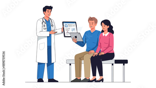 Healthcare Consultation: A medical professional engages in an informative discussion with a couple, reviewing diagnostic results and offering expert guidance for their well-being.