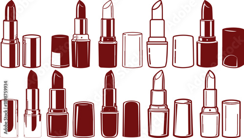 Red lipstick and lipstick cap icons with transparent background