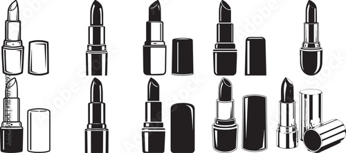 Collection of lipstick objects and cosmetic products on transparent background