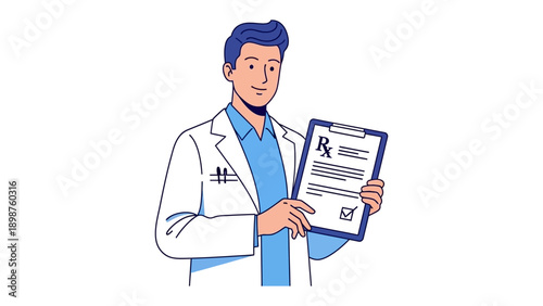 Medical Consultation: A knowledgeable and compassionate healthcare professional presents a prescription in a focused and informative manner.