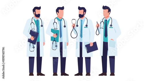 Medical Team in Uniform: A team of dedicated medical professionals, dressed in their professional attire, standing ready to provide care, Each holding medical tools, embody health and healing.