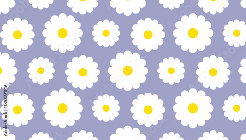 Seamless White Daisy  Wildflower Pattern, Retro Floral Vector Background.
