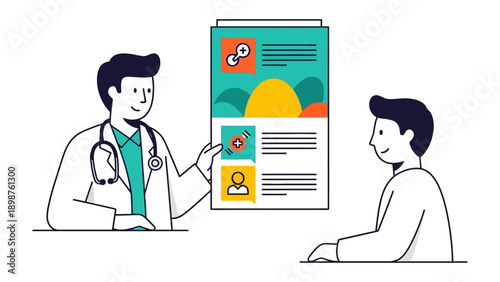 Medical Consultation: A healthcare professional consults with a patient, presenting medical information in a supportive and informative interaction.