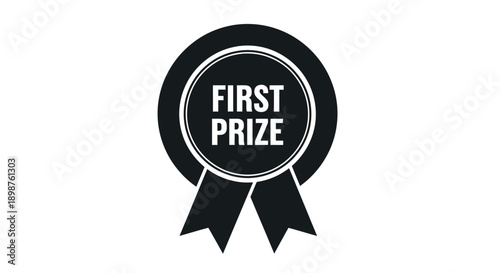A black first prize ribbon with the text first prize inside